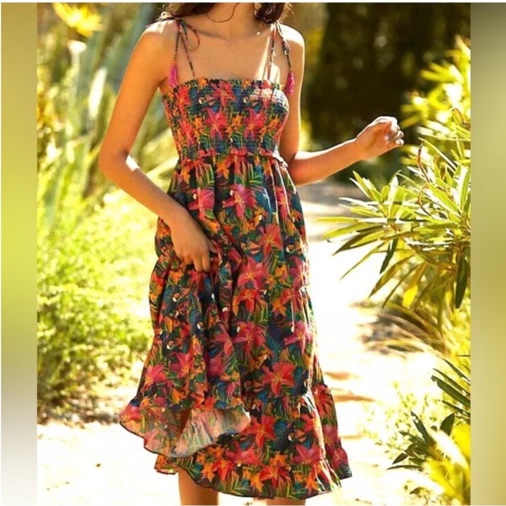 NEW Farm Rio Tropical Print Tiered Midi Dress